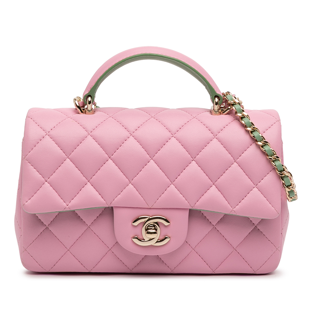 Pre-Loved Chanel Mini Rectangular Bicolor Quilted Lambskin Top Handle Flap